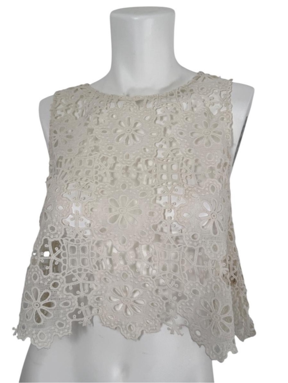Free People Modern Boho Cutwork Floral Eyelet Crochet Crop Top Ivory XS